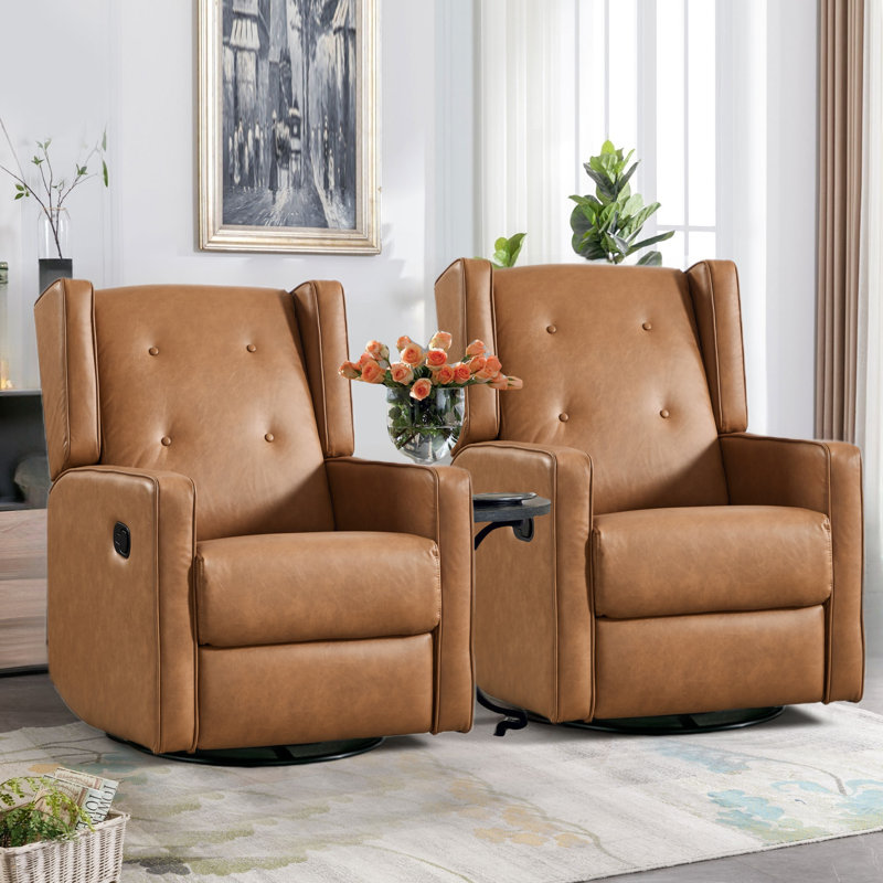 29.1'' Wide Contemporary And Upholstered Swivel And Rocker Manual Recliner With Wing Back (Set Of 2)