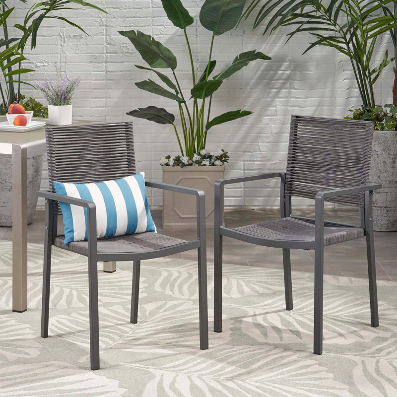 Ensemble de 2 chaises de salle à manger modernes en aluminium avec siège en corde fabriqué à la main
