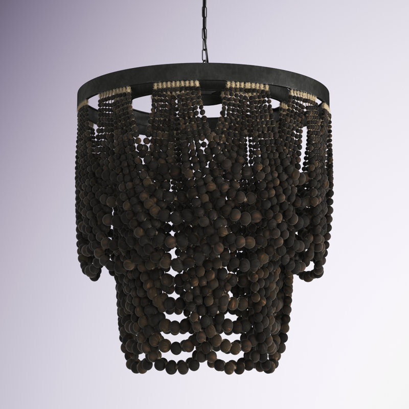 2-Tier Draped Wood Bead Chandelier, Black