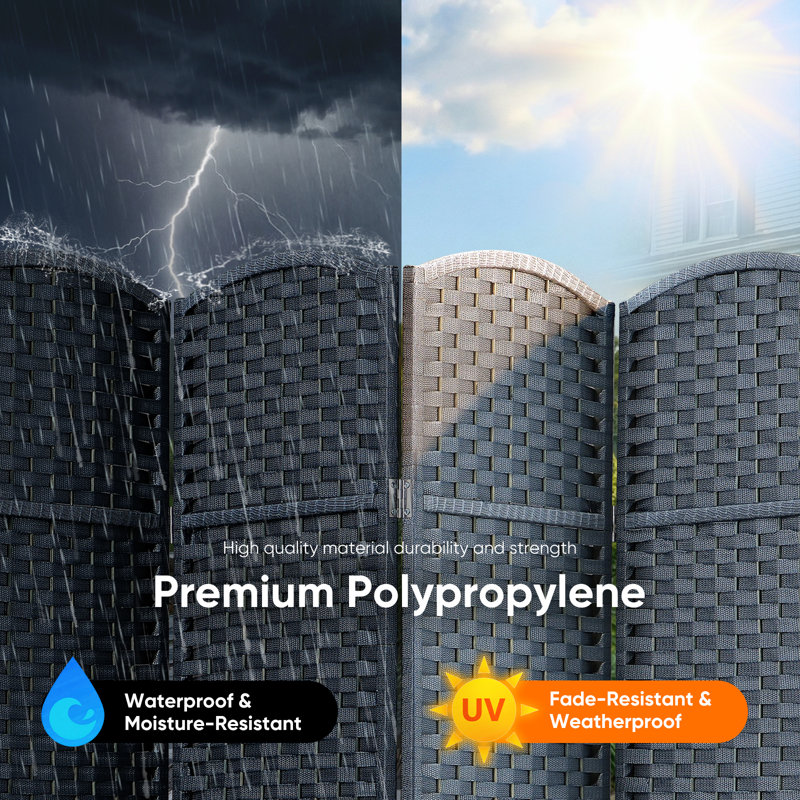  Paravent à 6 panneaux d'intimité toutes saisons, cloison pliante durable avec cadre en pin robuste et gris ardoise en polypropylène résistant aux rayons UV de qualité supérieure