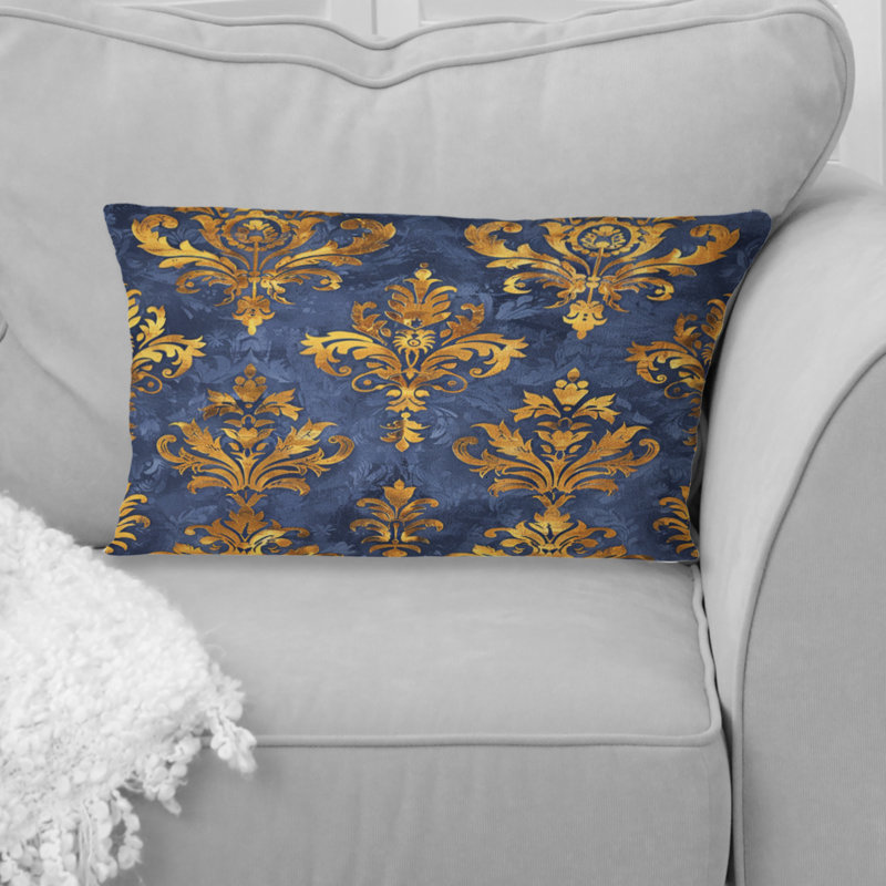 Coussin lombaire transitionnel bleu et doré Royal Damaska Glamour I