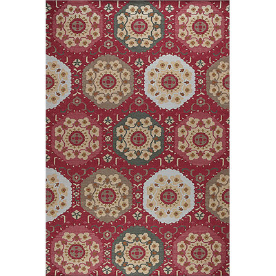 Suzani Wool Geometric Area Rug in Red/Green/Beige