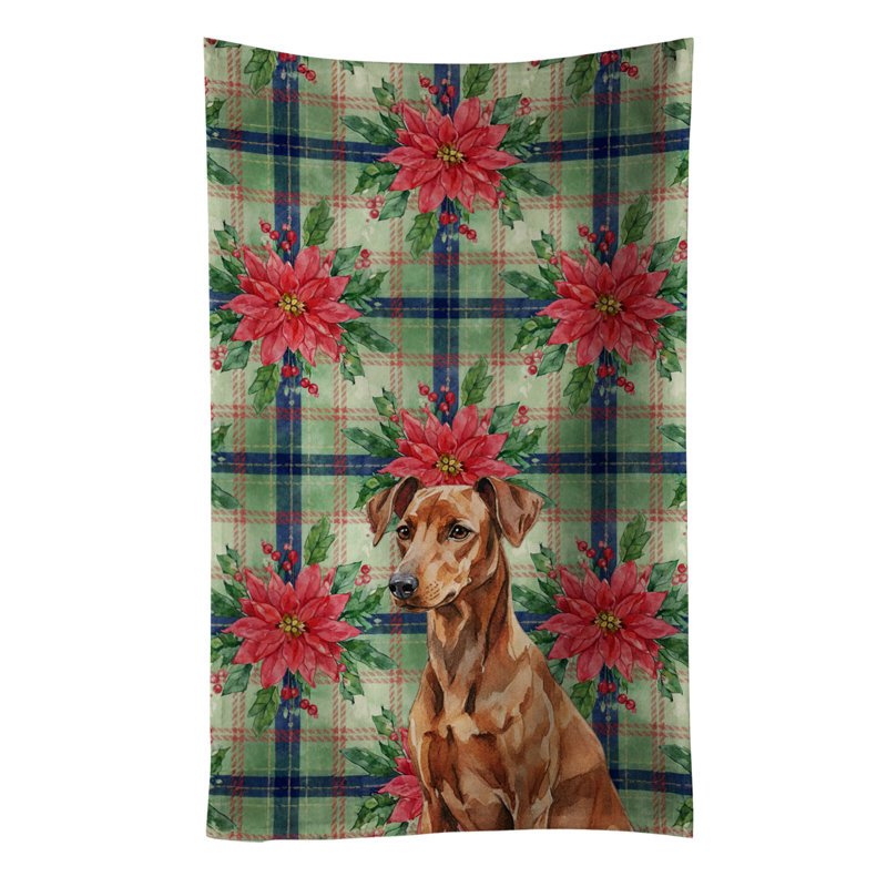 Red German Pinscher Christmas PoinsettIas Kitchen Towel, Red German Pinscher