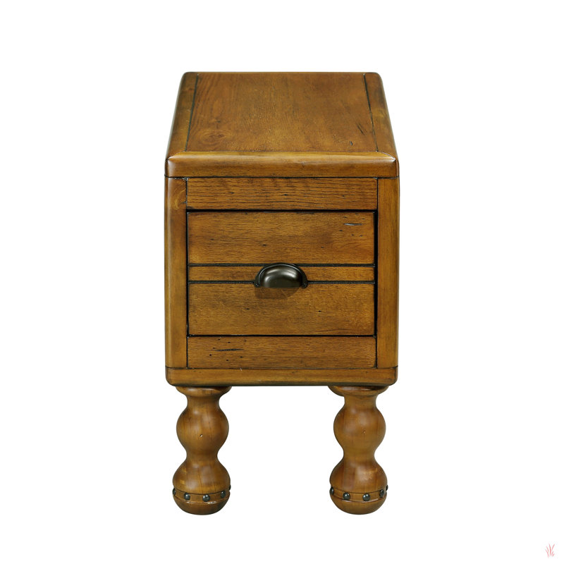 Solid Wood End Table, Rectangle 23.6 Inch Narrow Side Table With Drawer, Vintage Bedside Table Nightstand For Small Spaces, Living Room, Bedroom, Easy Assembly