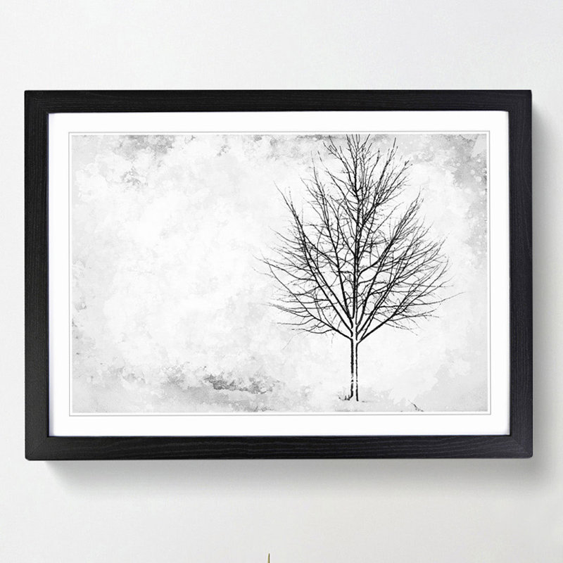 Lone Tree at Winter - Picture Frame Painting Print, 27cm H x 36cm W x 2cm D, Black Framed