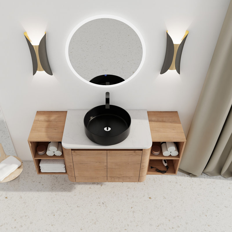 Meuble-lavabo mural contemporain avec lavabo d'art en céramique, 53", Noir