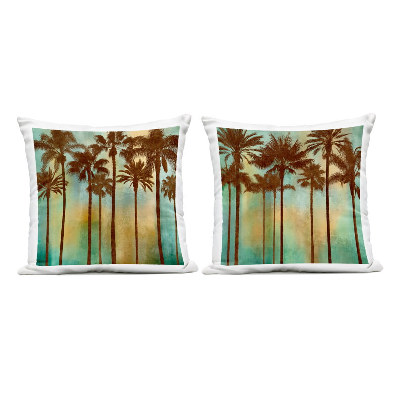Ensemble de 2 coussins décoratifs Palms on Blue & Orange Design par John Seba