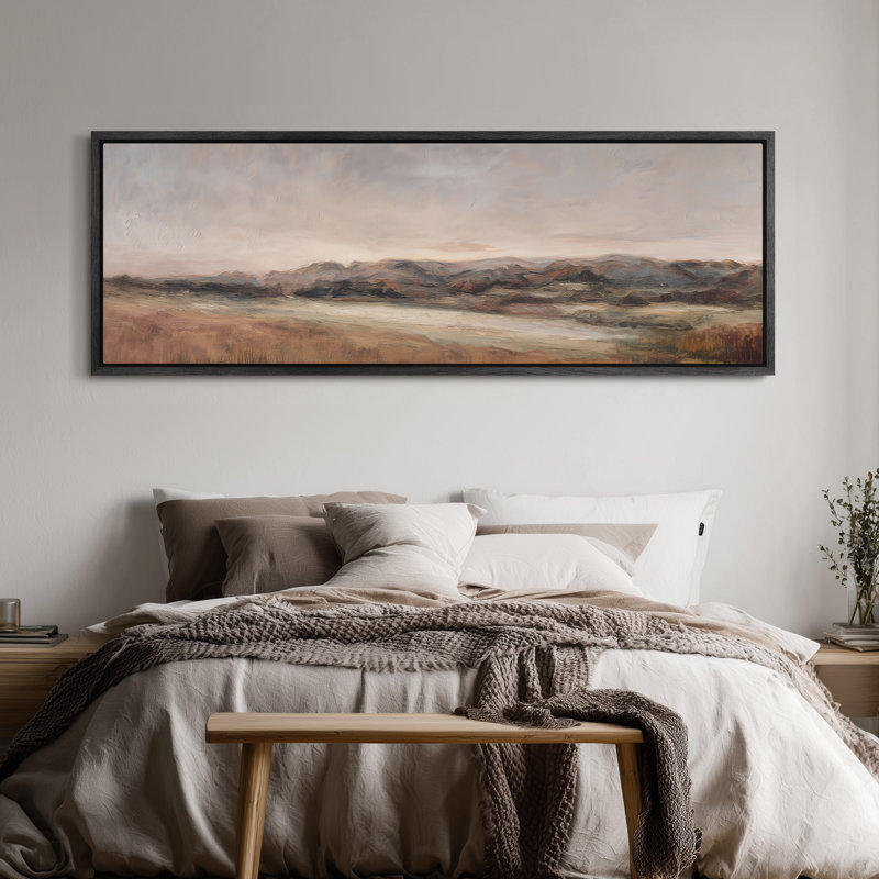 «Warm Neutral Mountain Range Horizon» pour salon ou bureau, impression murale, H 20 po x l 60 po, Noir