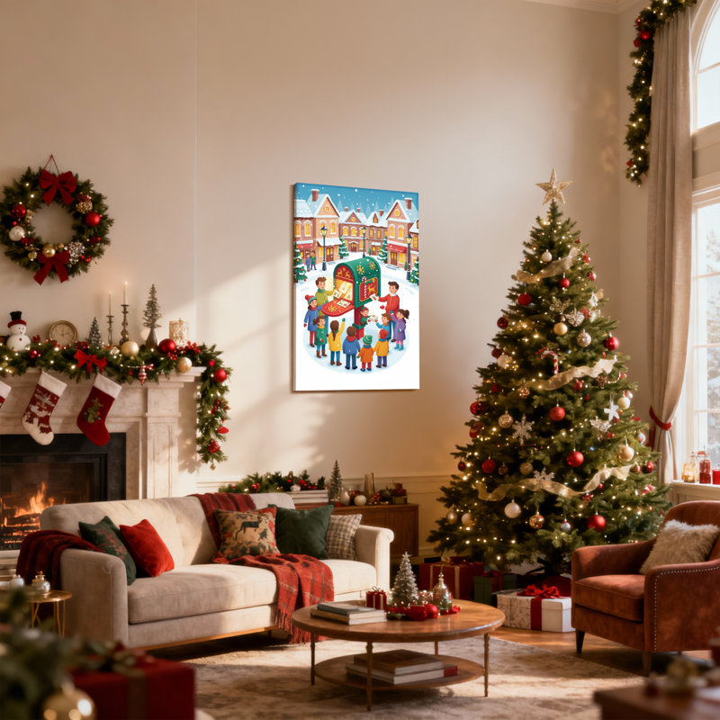 Christmas Christmas Village Mailbox Scene Set of 3 Canvas Wall Art Prints, 36" H x 24" W
