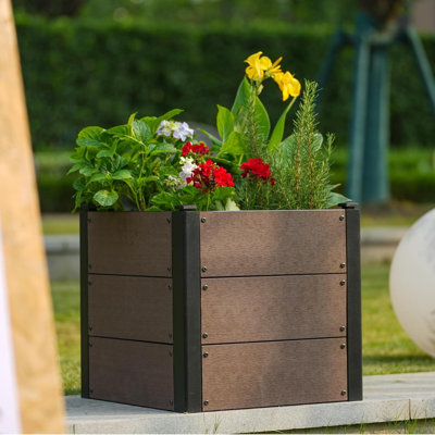 19x19x17 In Elevated Wood Look Garden Bed Durable Composite Deep Root Planter Box With Bottom Drain Hole Easy Assembly Space Saving Patio Vegetables Herbs
