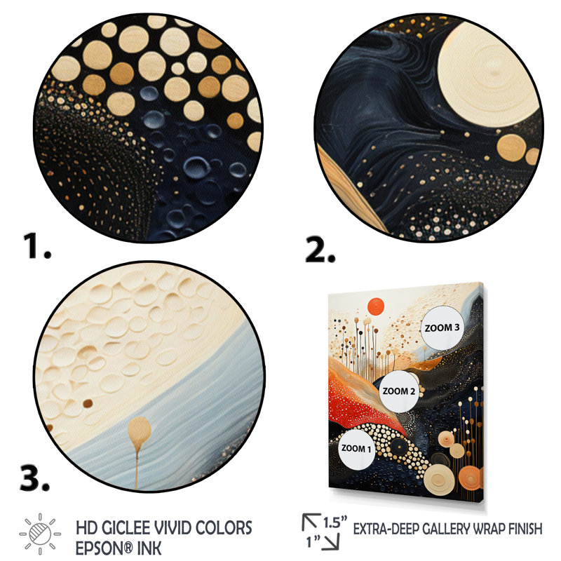 Art mural sur toile corail gris monochromatique - Collages abstraits, Cadre flottant doré, H 32 po x l 24 po x P 1 po