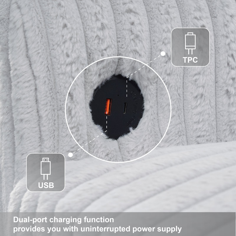 3-Seat L-Shaped Sectional Sofa with Built-In Dual Charging Ports and Luxurious Corduroy Fabric