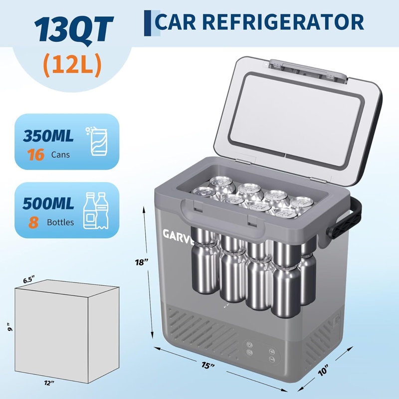Réfrigérateur de voiture portatif 13 pte, congélateur de réfrigérateur de voiture à compresseur 12 l - 4 ° F à 68 ° F, courant continu 12 / 24V et courant alternatif 110V, contrôle de l'application, lumière LCD, batterie sans fil compatible
