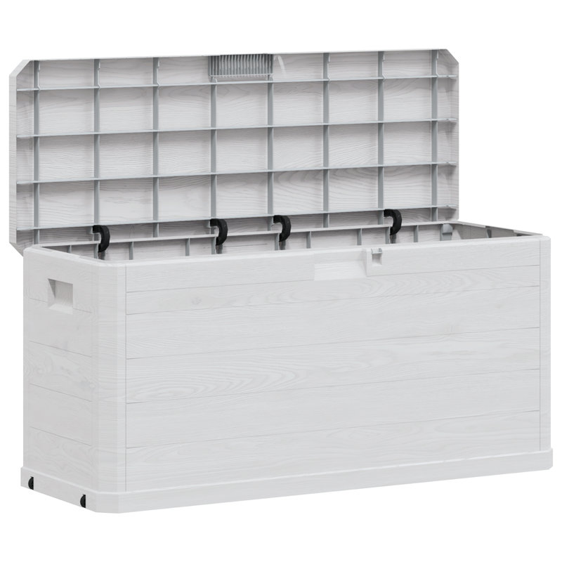 East Urban Home 23.8 Gallon Water Resistant Poly Rattan Lockable Deck Box, 74 gal., Gray