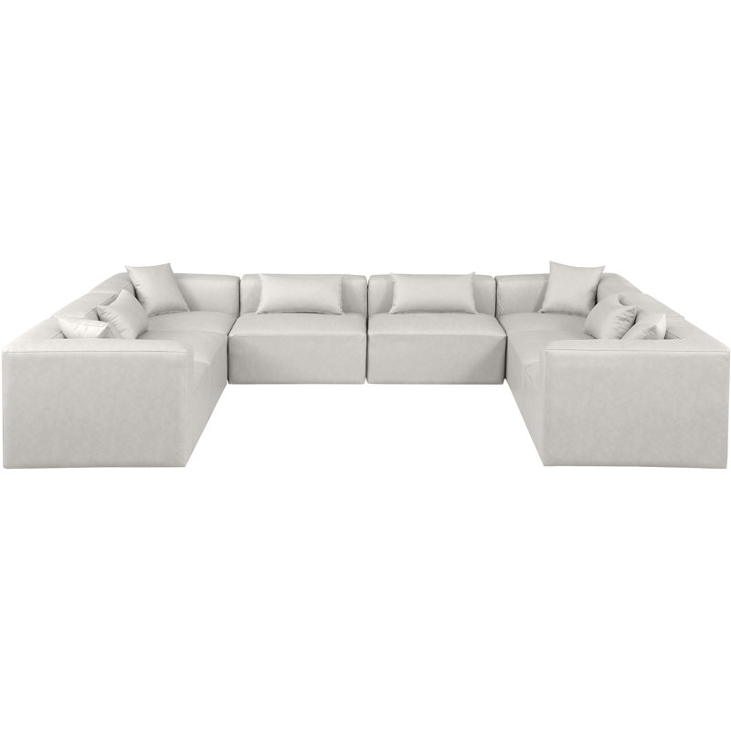 Ivion Upholstered U-Shaped Sectional Reversible, Cream Vegan Leather