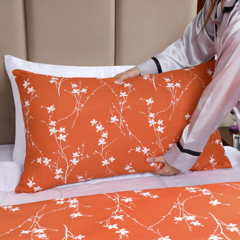 250TC Brushed Microfiber Duvet Cover Set with Pillowcases (3 in 1), Rust/Grey Floral