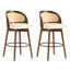 Tabouret de bar d'intérieur en bois Como, finition noyer avec revêtement beige, ensemble de 2