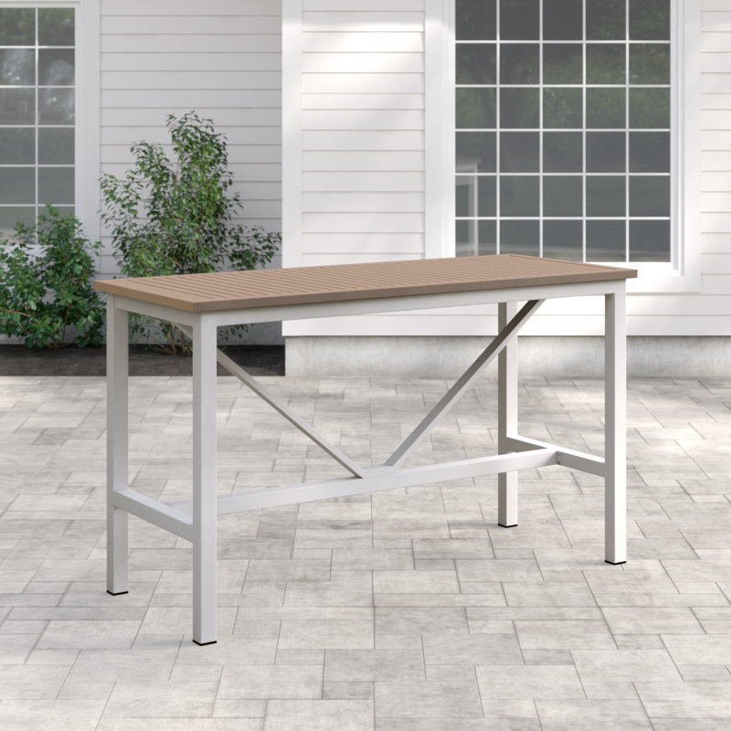 Travira Rectangular Tekwood Outdoor Bar Table, Teakwood Vintage