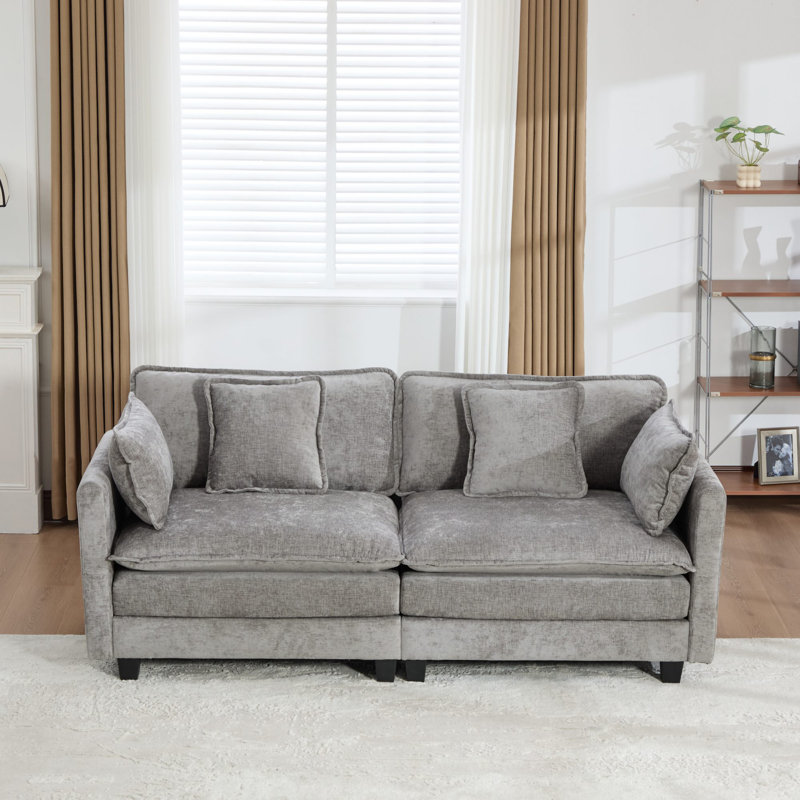 Canapé modulaire Teasley avec tissu chenille et coussins double couche, Gris chenille