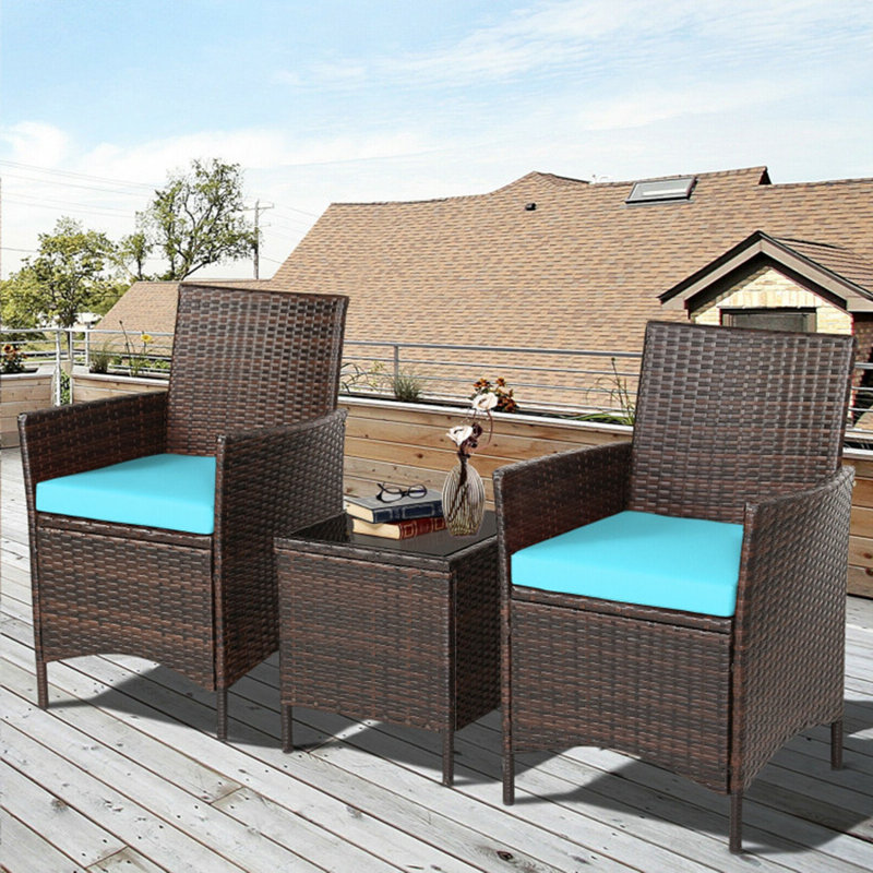 2 - Person Patio Conversation Set with Cushions, Blue