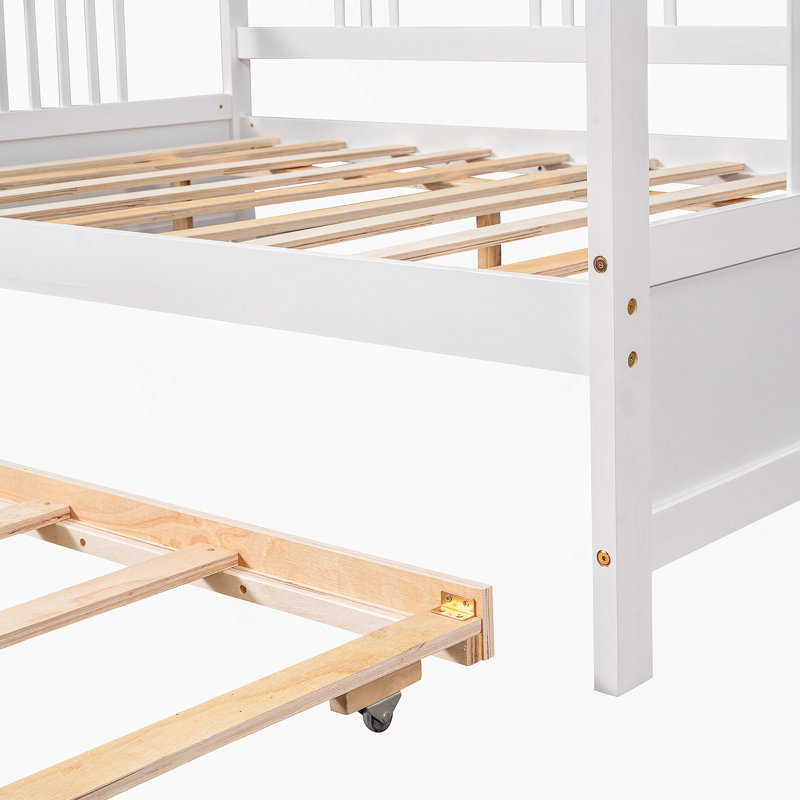 Daybed Wood Bed with Twin Size Trundle, Full/Double, White