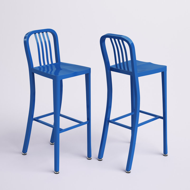 Indoor/Outdoor Commercial Grade Metal Modern Barstools (Set of 2) by Flash Furniture, Blue, Bar Stool (30" Seat Height)