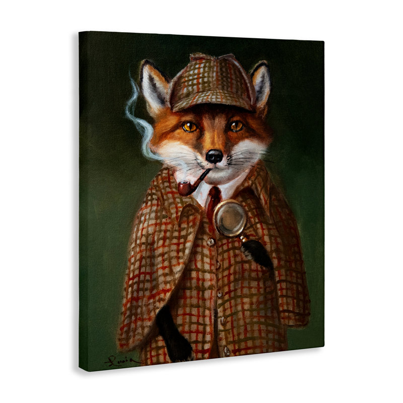 Détectif renard avec toile tendue, design par Lucia Heffernan, H 48 po x l 36 po