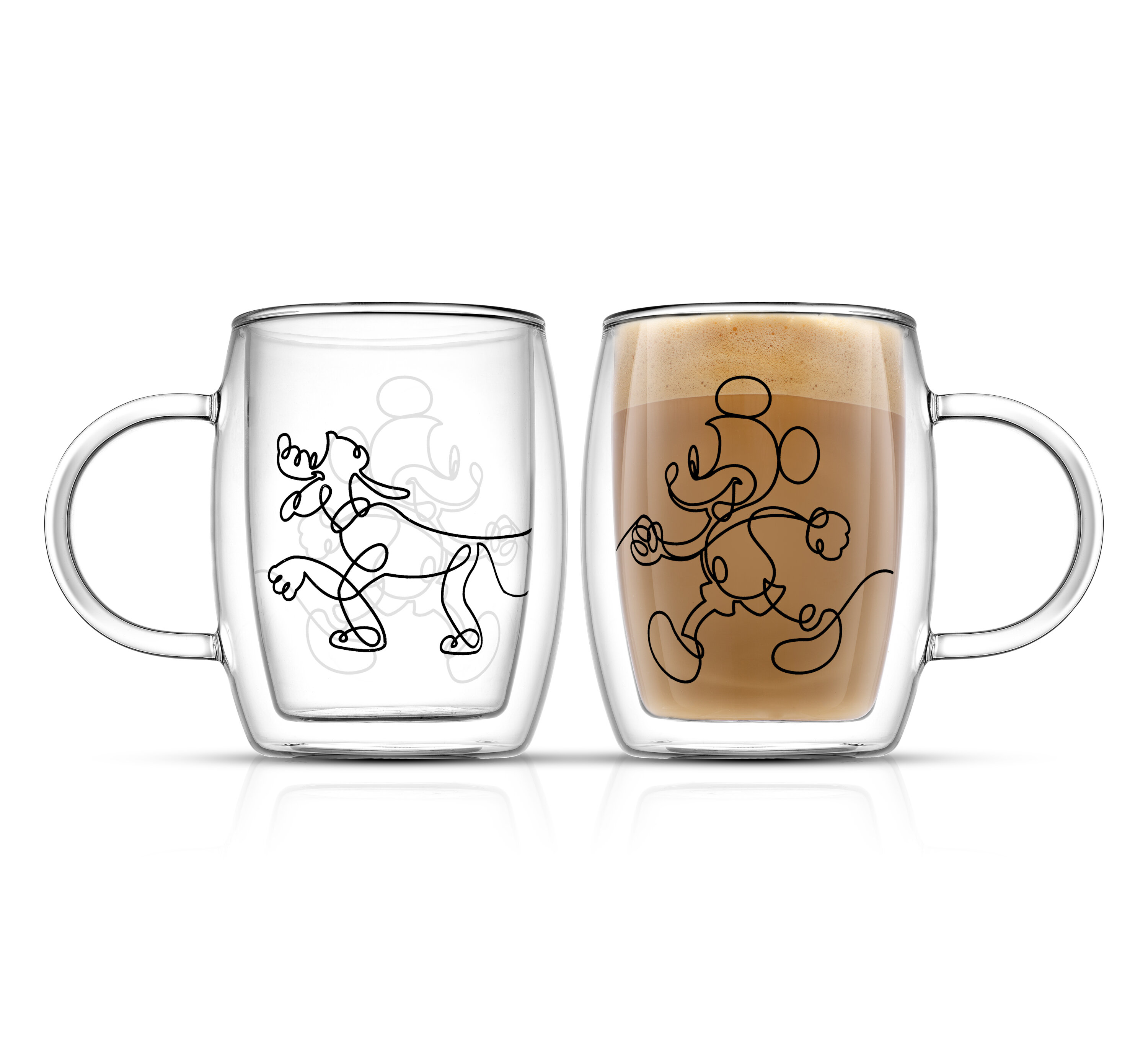 JoyJolt Disney Mickey Mouse Double Wall Espresso Glasses Cups - NEW Set of 2