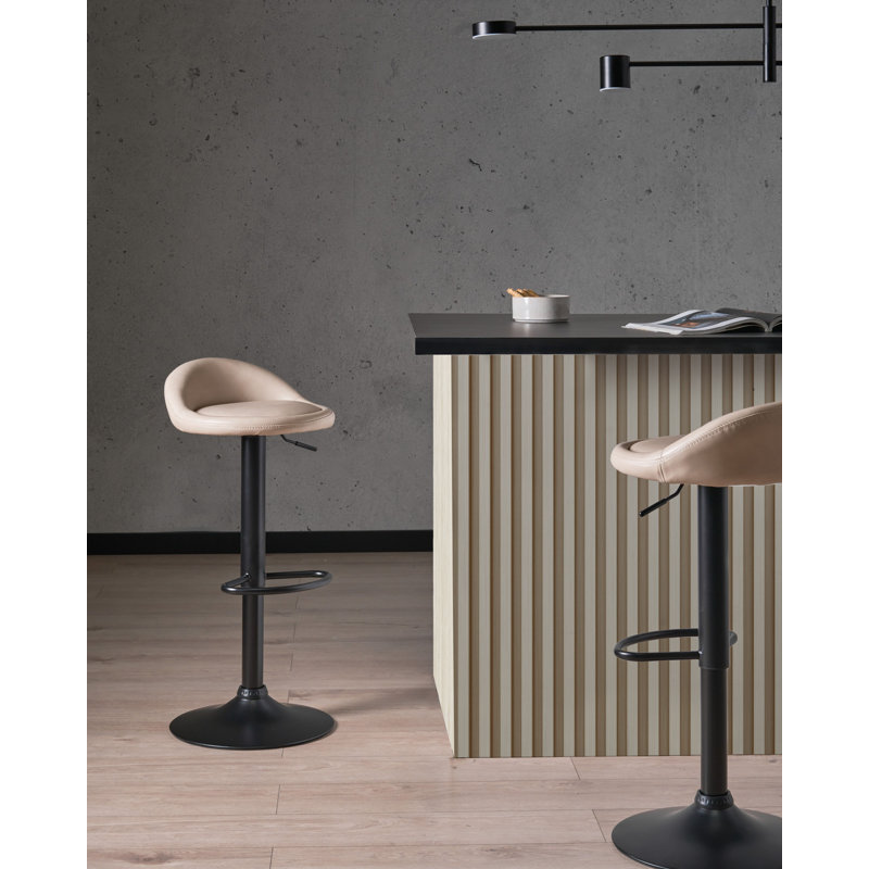 Swivel Upholstered Adjustable Height Counter Stool with Metal Frame, Beige