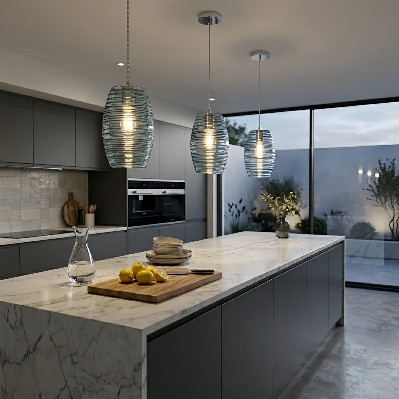 Luminaire suspendu 1 lumière Aref avec verre soufflé à la main pour salle à manger ou îlot de cuisine Aref, Bleu