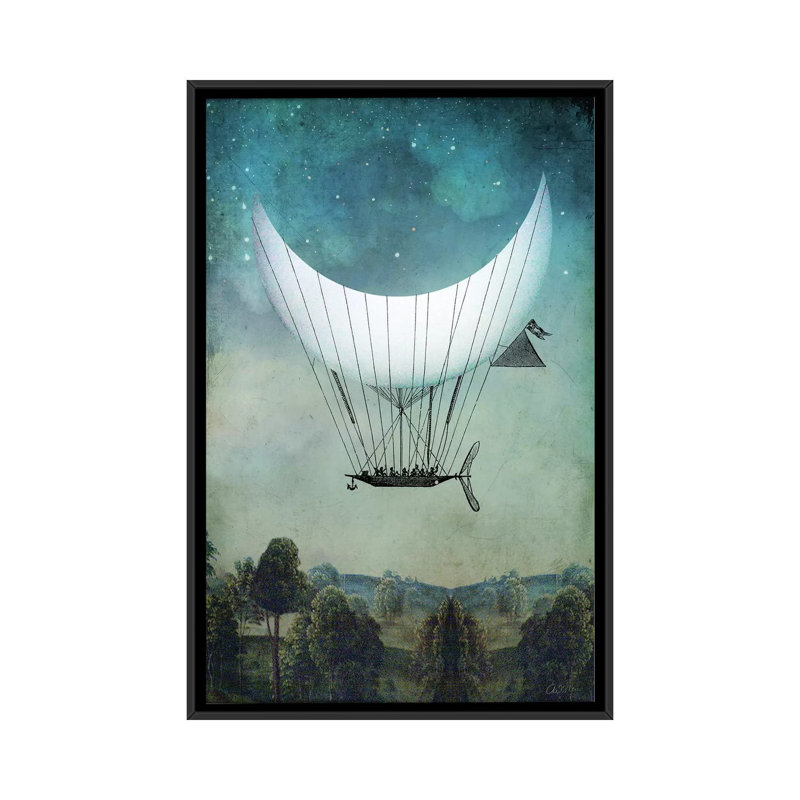 «The Moonship» par Catrin Welz-Stein - impression d'art graphique, H 26 po x l 18 po x 1,5 po, Toile avec cadre noir