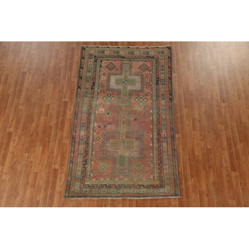 Tapis unique en laine noué à la main de style années 1950 de 4 pi 6 po x 7 pi 10 po Iuliana