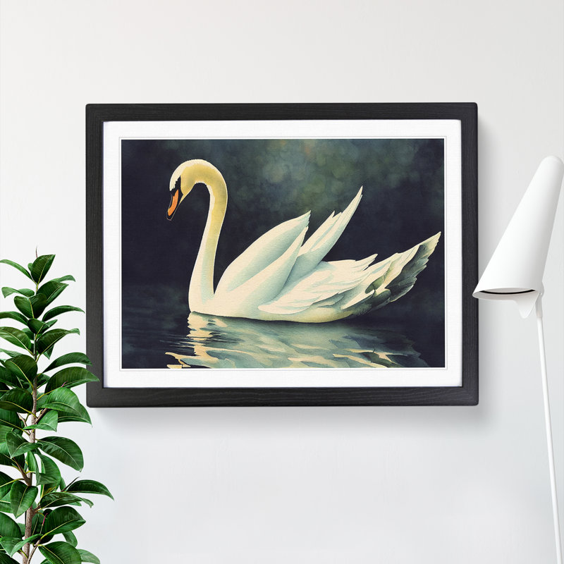 Swan Watercolour Vol.4 - Single Picture Frame Painting, Black, 46cm H x 64cm W x 2cm D