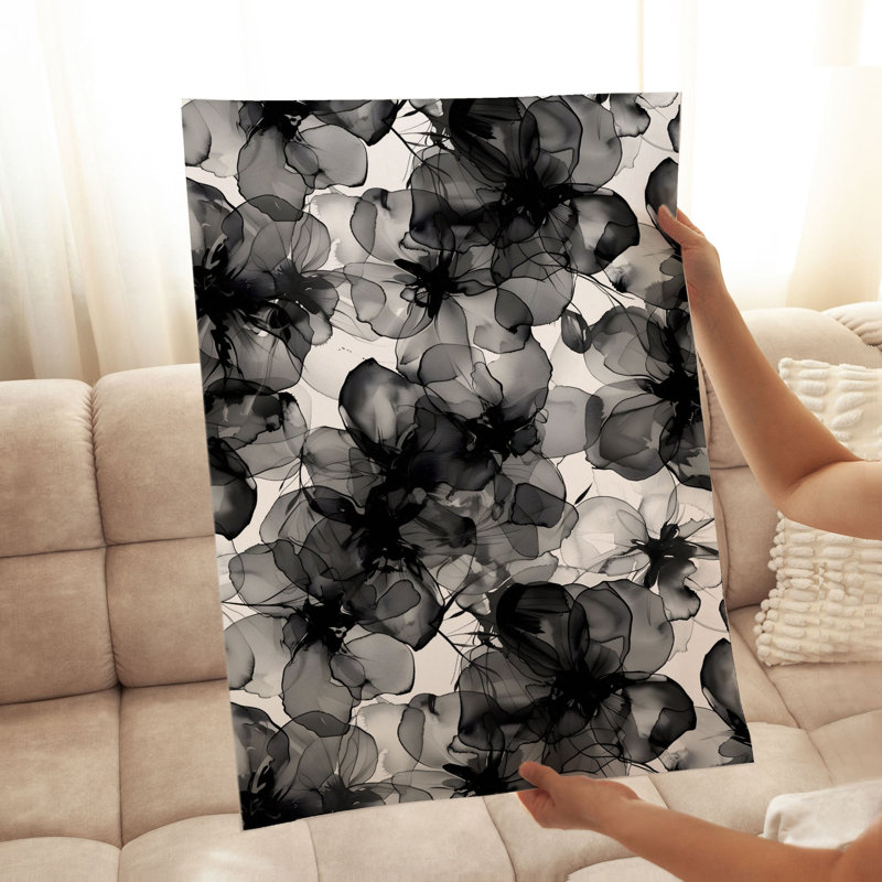 Impression florale noire et blanche, H 30 po x l 20 po