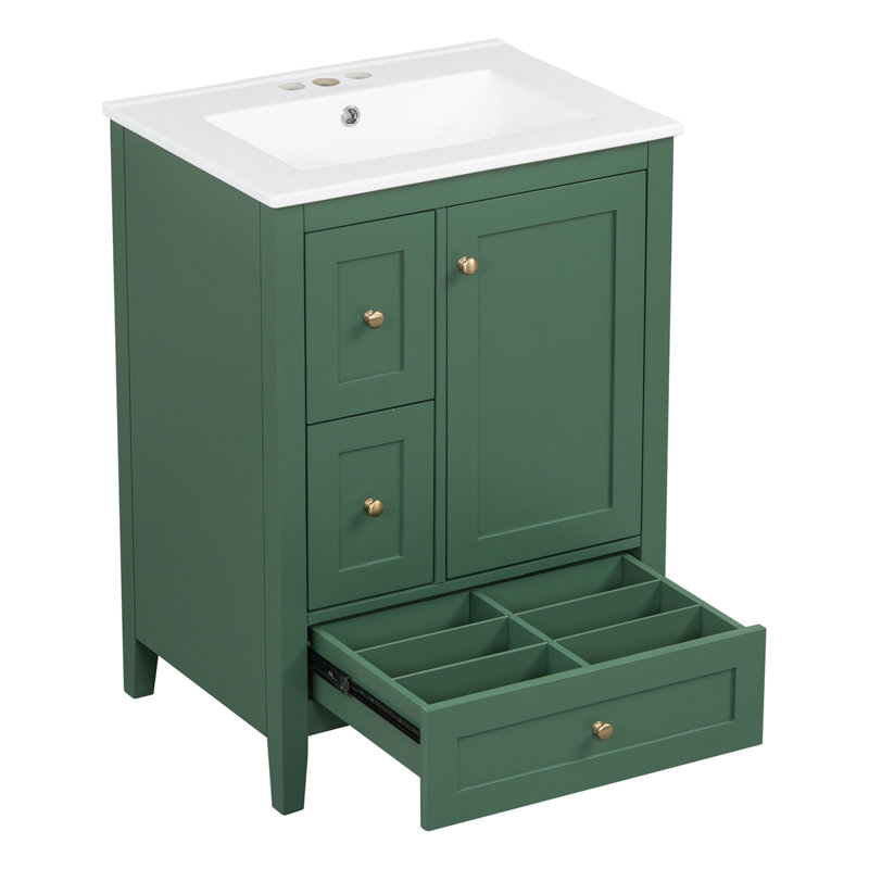 Meuble-lavabo de 24 po avec rangement, Vert foncé