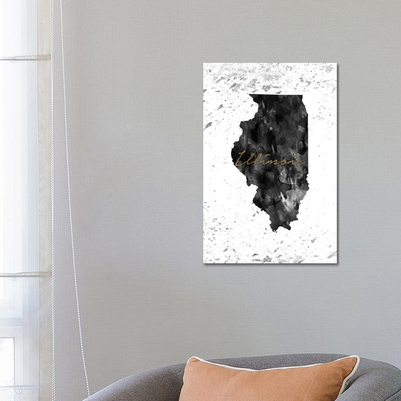 Illinois Black and White Gold 1 Piece Wrapped Canvas Wall Art, 66.04cm H x 45.72cm W