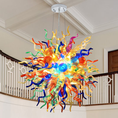 Semi-recessed Ceiling Light Fixture, Hand Blown Coloured Glass Chandeliers With Bulbs