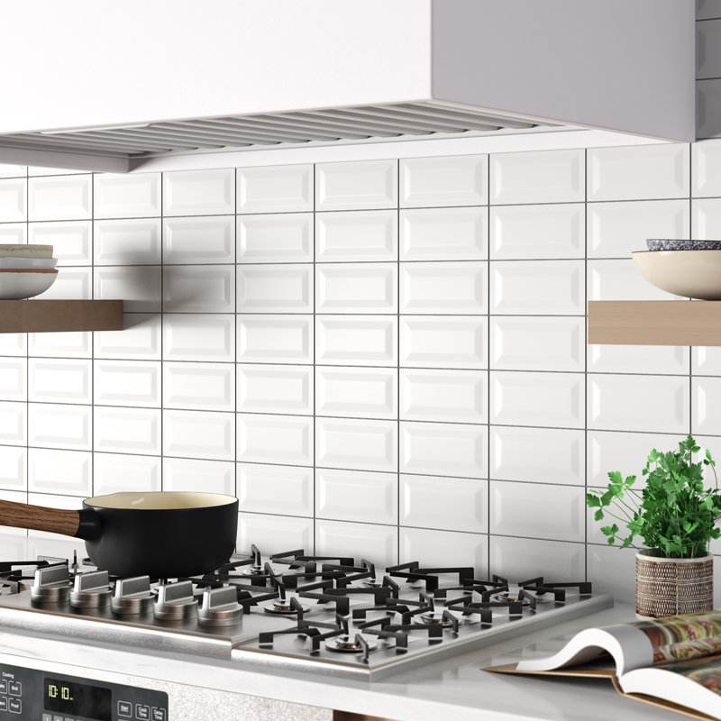 Segment Stone 3 in. x 6 in. Glossy Ceramic Inverted Beveled Wall Tile, Stone