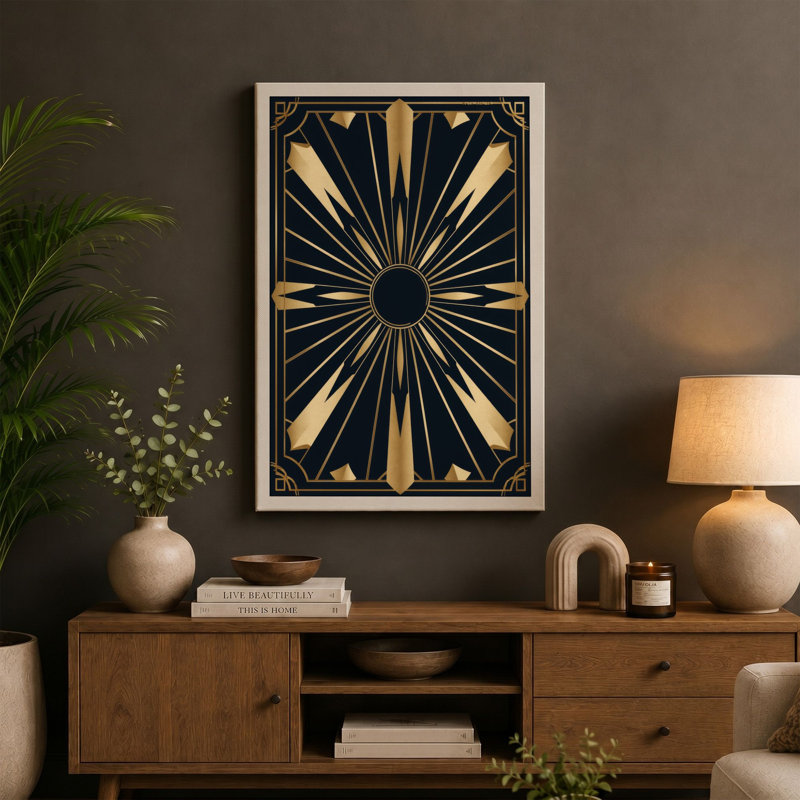 Gilded Sunburst Art Deco - Wrapped Canvas, Cream Border, 18x12 - 45.7 x 30.5 cm