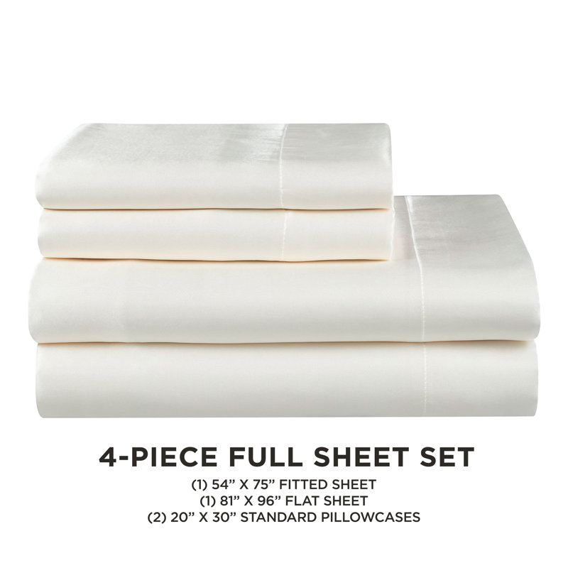 Juicy Couture Premium Silky Satin Sheet Sets, Full Sheet Set with 2 Pillowcases, Cream