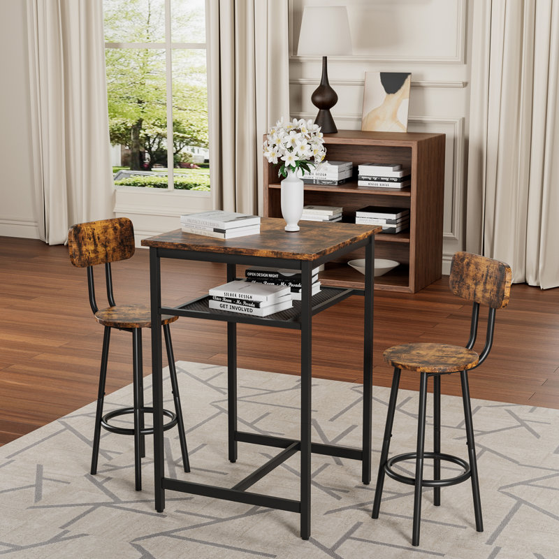 Table de bar, équipée de 2 tabourets de bar avec dossier et cloison, Brown/Black