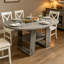 Table de salle à manger extensible grise pour 4 à 6 personnes, table de cuisine ronde à ovale avec rallonge rabattable intégrée, base stable en H et tablette de rangement-917020806