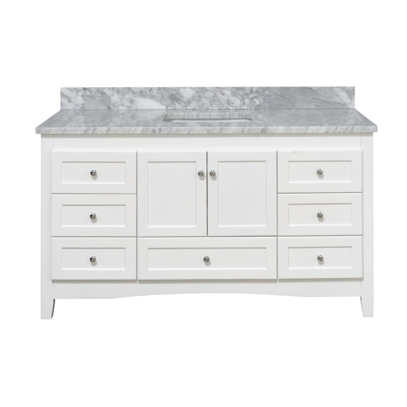 Edber 60'' Single Bathroom Vanity with Top, White, Carrara Marble