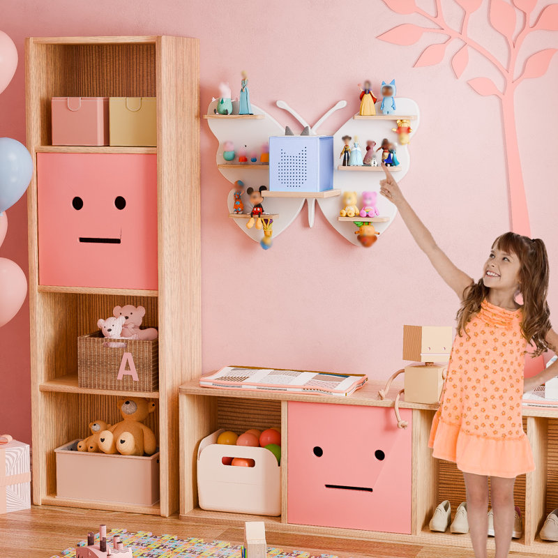 Butterfly Tonie Shelf For Toniebox - Pink Magnetic Tonies Wooden Floating Shelves, Cute Wall Shelf Storage For 20-32 Tonies Figures, Display Collection Shelves Wall Mount