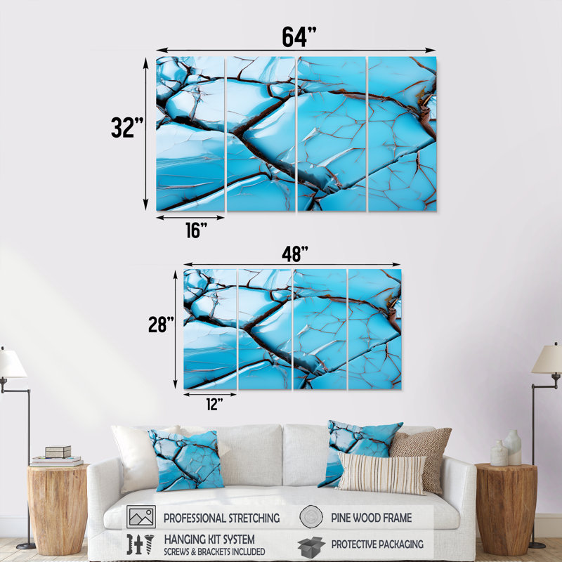«Black and Blue Tide Tilt» - ensemble d'art mural abstrait géométrique 4 pièces, H 28 po x l 48 po