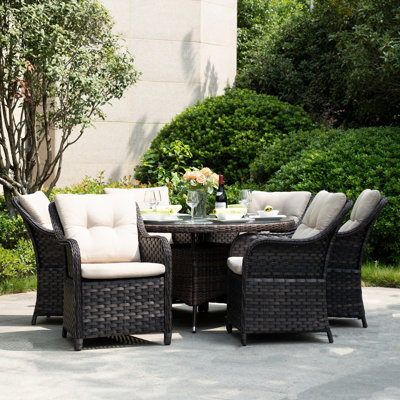 Northpoint 6-Person Wicker Patio Dining Set With Round Table, Cushions Included