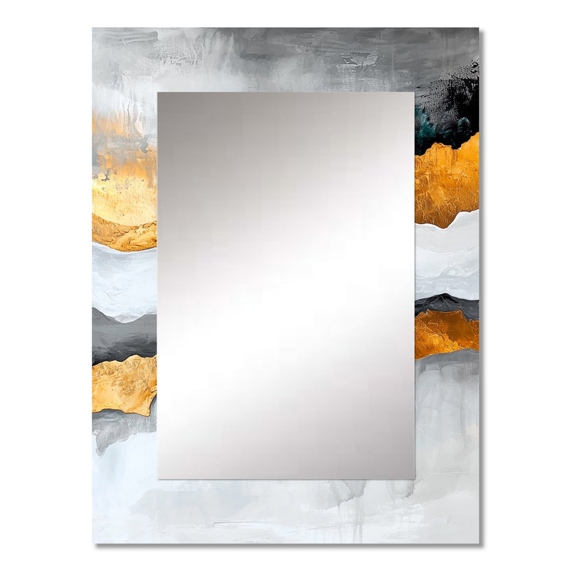 Contraste d'harmonie de marbre gris et doré II - miroir mural décoratif transitionnel, miroir moderne, art imprimé en métal