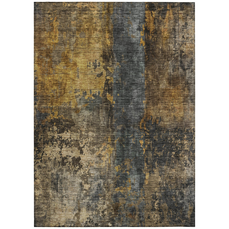Tapis intérieur lavable abstrait 8 pi x 10 pi gris et brun