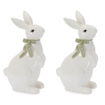 Rabbit Figurine with Bow (Set of 2)