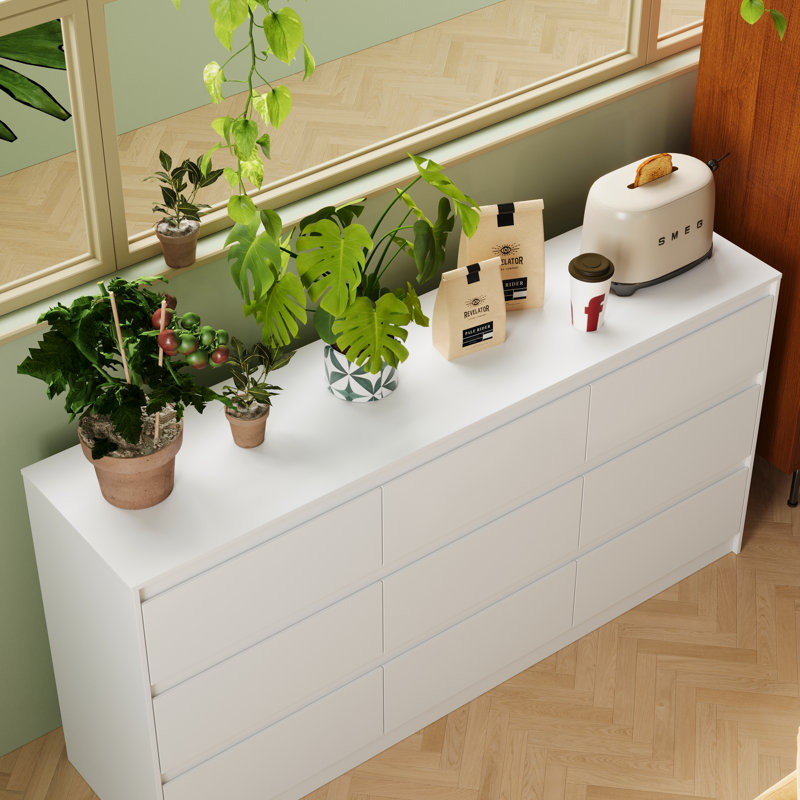 Armoire de rangement 9 tiroirs au design moderne, Blanc
